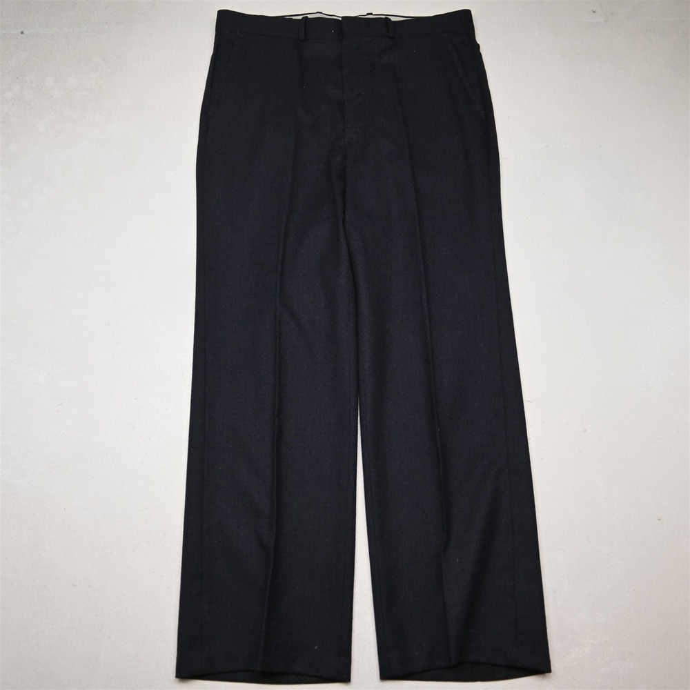 Vtg 80s Bootcut 33x30 Blue Wool Flannel Flat Front Classic‎ Bootcut Dress Pants